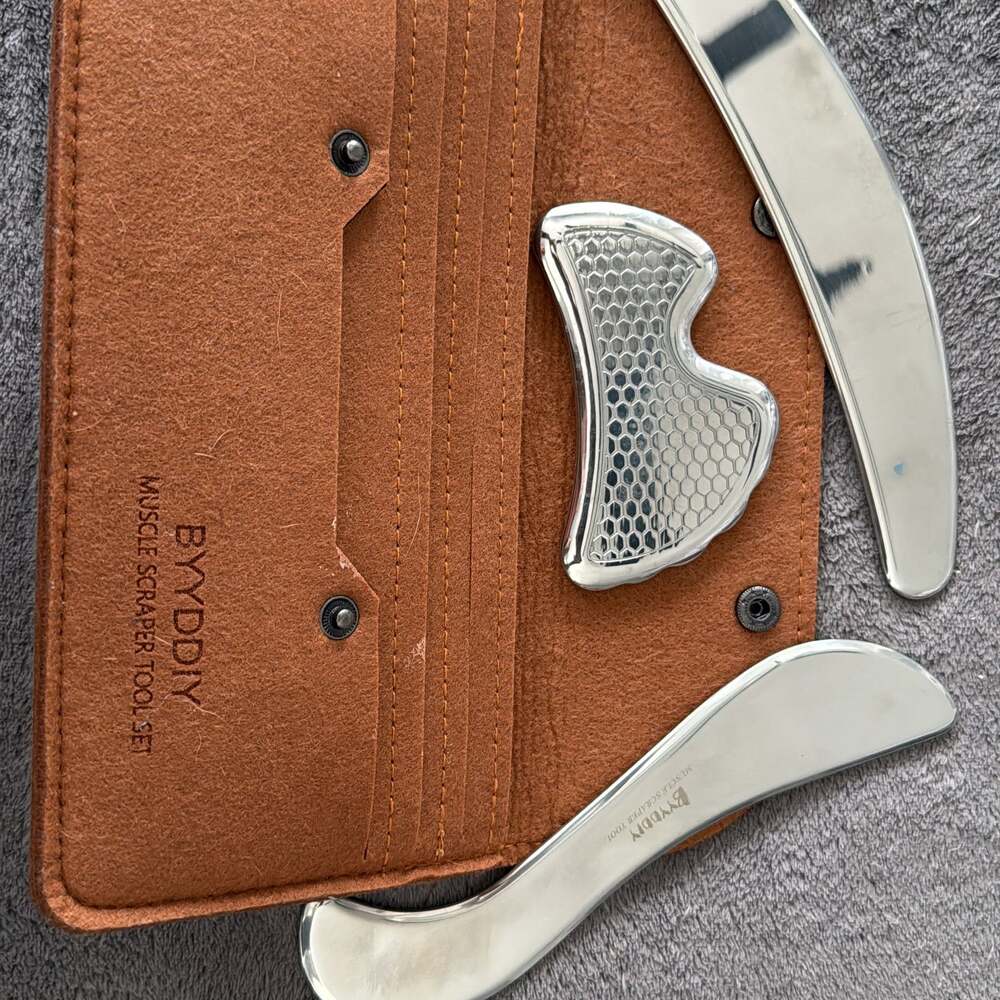 BYYDDIY 3-in-1 Stainless Steel Muscle Scraper Tool Set with Carrying Case